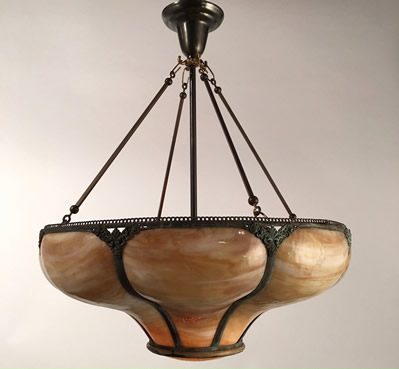 Bulbous Amber Leaded Glass Inverted Dome